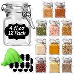 ComSaf Set of 12 Square Glass Spice Jars with Airtight Lids (4 Oz), Mini Favor Jars with Wire Clamp for Honey, Herbs & Farmhouse Kitchen Pantry Organization, with Funnel & Labels - size: 4oz*12
