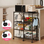 SWTYMIKI Kitchen Island Cart on Wheels - 4 Tier Rolling Kitchen Table Cart with Storage Shelves, 6 Removable Hooks& Locking Casters, Coffee Bar Cabinet for Dining Room Pantry Office, Black - size: 28x11.81in, style: Black