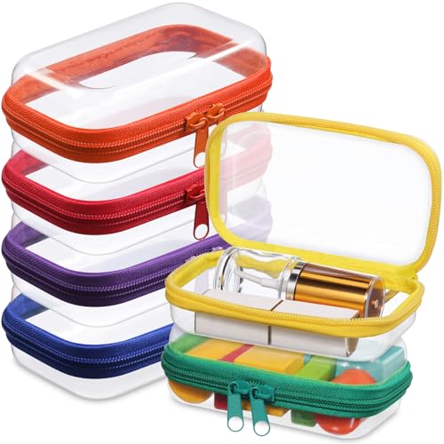 Sanwuta 6 Pcs Clear Hard Zipper Case Plastic Zipper Pouches Transparent Makeup Bag Pencil Case Pouches Toiletry Diaper Bag for Travel Toy Storage Organizer Bins - color: Assorted Color, size: 5 x 3 x 2 Inch