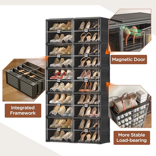 Vipbox Shoe Rack Organizer Cabinet for Closet Entryway,Clear Shoe Storage Boxes Stackable Sneaker Storage with Door Easy Assembly Black Shoe Cabinet with Lids Large 10 Tiers 40 Pairs - size: 10 Tiers 40 Pairs