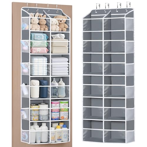 Univivi Over the Door Organizer, 6 Tiers Behind Door Storage with Clear Deep Pockets Hanging Organizer for Closet, Bedroom, Nursery, Bathroom and Sundries (Grey) - color: Grey