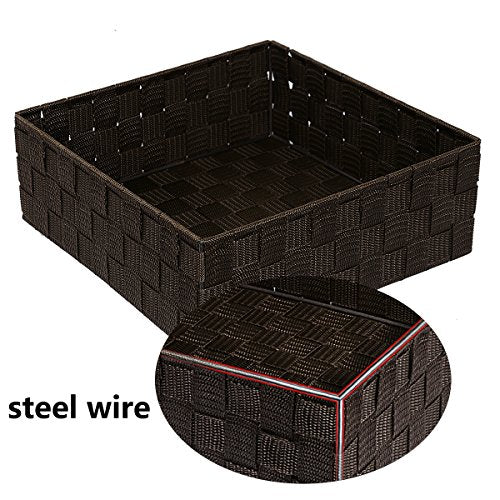 Posprica Woven Storage Baskets for Organizing, Small Baskets Cube Bin Container Tote Organizer Divider for Drawer, Closet, Shelf, Dresser, Set of 4(Brown) - color: Brown