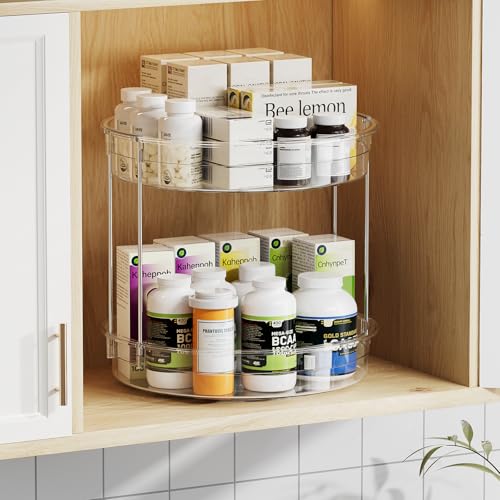 LAMU 2 Pack 2 Tier Lazy Susan Turntable Organizer 12inch Rotating Spice Rack Organization for Cabinet, Kitchen, Pantry, Countertop, Bathroom, Vanity, Medicine Cabinet Organizer, Clear - color: Clear, size: 12in 2Pack