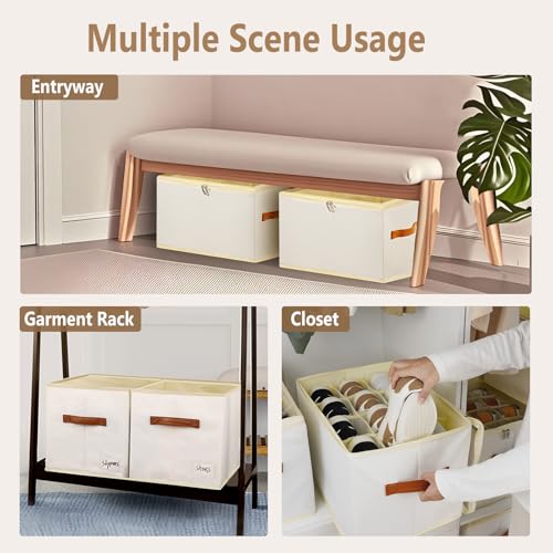 Patinao 2 Pack Shoe Storage Box Organizer for Closet - 24 Cell Space Saver Shoes Containers Bin with Clear Lids Stackable, Can Fit Ottoman, Foldable Shoe Rack Cabinet Cubby for Wardrobe - size: 2 Pack