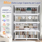 250Gal Extra Large Stackable Storage Bins with Lid, 1000QT Foldable Collapsible Storage Box with Doors and Wheels, Plastic Closet Organizers Container Drawer for Bedroom Dorm Kitchen, 5Pack