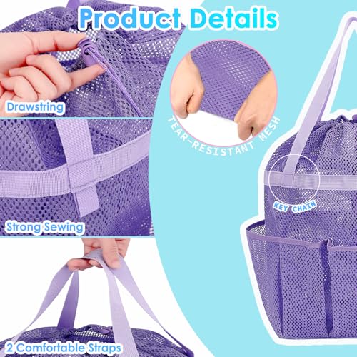 Fammart Mesh Shower Caddy Portable with Drawstring, Dorm Room Essentials for College Girls Guys, 8-Pocket Large Shower Bag Basket Tote for Camping Beach Gym Travel Toiletry Bathroom - color: Large, Drawstring Closure - Purple