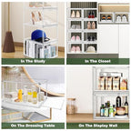 2 Pack Drop Front Acrylic Shoe Boxes with Magnetic Door Fit US Size 12, Clear Stackable Shoe Organizer for Closet, Entryway, Underbed, Multiple Display Cases for Hats, Figures, Sneakers - size: Medium Size 12