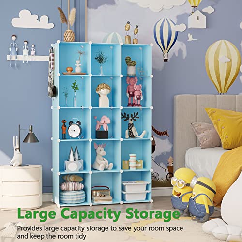C&AHOME Cube Storage Organizer, 16-Cube Shelves Units, Plastic Storage Cubes, DIY Closet Organizer, Modular Closet Storage Shelves Ideal for Home, Bedroom, 48.4" L × 12.4" W × 48.4" H Blue UPCS16L - color: Blue