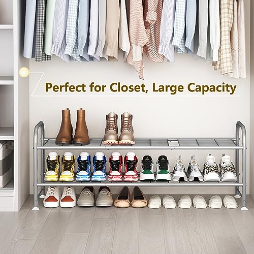 LINZINAR Shoe Rack 2 Tier Storage Organizer for Closet Entryway Metal Grey - color: Grey, size: 2-Tier