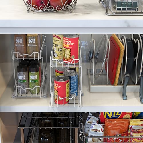 Simple Houseware 2-Tier Spice Rack Slide Out Wire Basket Drawer Organizer, White - color: White