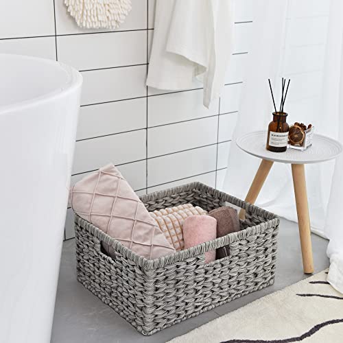 GRANNY SAYS Large Wicker Basket for Storage, Waterproof Baskets for Shelves, Storage Baskets with Handles, Grey Basket for Storage, 1-Pack - color: Gray, size: 16 ½"L x 13"W x 7 ½"H