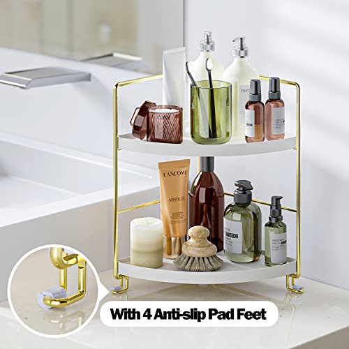 2-Tier Bathroom Corner Counter Organizer, Makeup Storage Shelf Vanity Tray, Bathroom Sink Countertop Organizer, Gold - color: Gold