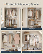SONGMICS HOME Closet System, Closet Insert Organizer, 2-4 ft, Adjustable Metal Shelving Unit with 4 Hanging Rods, 4 Shelves, and Hooks, for Pantry Mudroom Garage Basement, Cloud White URGR031W01 - size: 2 Tier