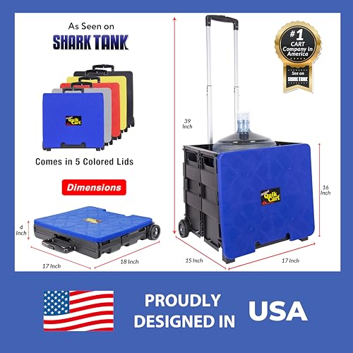 dbest products Quik Cart Collapsible Rolling Crate on Wheels for Teachers Tote Basket, 80 lbs Capacity, Blue Lid Made from Heavy Duty Plastic and used as a Seat - color: Black, Blue, style: Standard