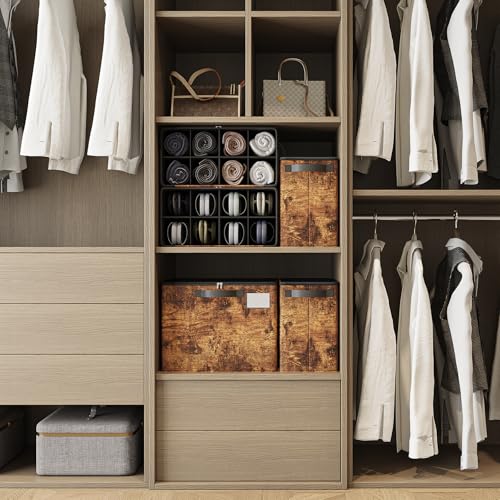 Varhomax Shoe Organizer Box for Closet, Small Fabric Shoe Storage Bin with Adjustable Dividers & Clear Cover, Saving Space Sneakers & Sandals Containers for Entryway, Cubby - color: Rust Brown-Small 1 Pack