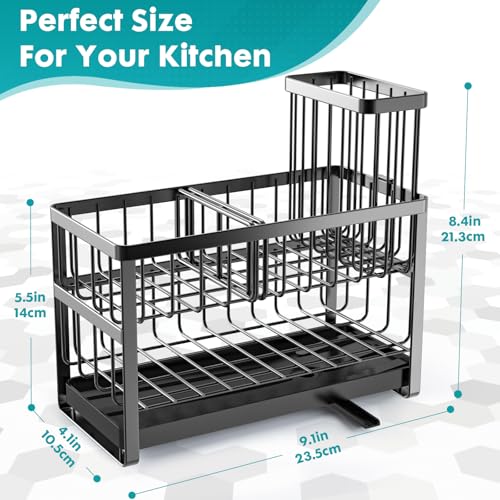 Sinnsally Kitchen Sponge Holder,Sink Caddy Organizer with High Brush Holder,Stainless Steel Sink Box Dish Scrubber Holder,Soap Tray for Kitchen Counter Accessories & Storage Rack(2 Tier - Black) - color: 2 Tier-Black