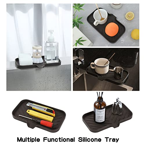 MicoYang Silicone Bathroom Soap Dishes with Drain Spout-Bathroom and Kitchen Sink Organizer,Sponge Holder,Dish Soap Tray,Perfect for Dispenser,Scrubber,Bottle,Cup on Sink or Counter-Coffee 9.6"×5.3" - color: Coffee, size: M(9.6"×5.3")