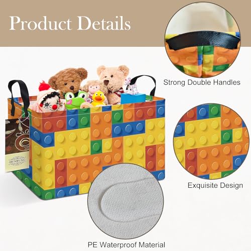 HUNRUNG Rectangle Storage Basket Cute Canvas Organizer Bin for Pet/Children Toys, Books, Clothes Perfect for Rooms(REC-Colorful Blocks) - color: REC-Colorful Blocks