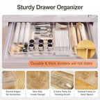 Expandable Drawer Organizer-Adjustable Shallow Tray, 11" to 19" Width,1.97" Height, Clear Plastic Storage for Bedroom, Living Room, Kitchen/Bathroom/Office/Cosmetic/Tools/Cutlery/Stationery