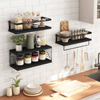 Fixwal 3+1 Tier Wall Mounted Bathroom Shelves Over Toilet, Rustic Wood Floating Shelves with Metal Frame and Towel Bar for Bathroom, Kitchen, Bedroom, Living Room (Black) - color: 5-black
