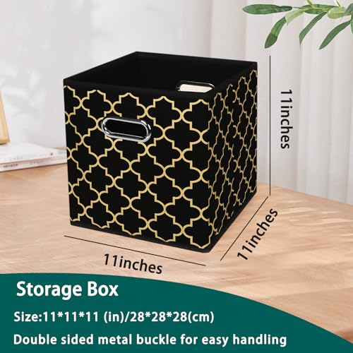 Black Foldable Storage Cubes Bins, Fabric Storage Box Cubes Organizer Baskets with Dual Handles for Home Organizer,Set of 3,(Black Gold) - color: Black Gold, size: 3 Pack
