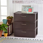 Sterilite Wide 3 Drawer Weave Tower Home Plastic Organizer with Handles, Espresso - Tall Vertical Storage Unit for Bedroom, Closet, Bathroom, Dorm Room, and Office Organization - size: 1 Pack