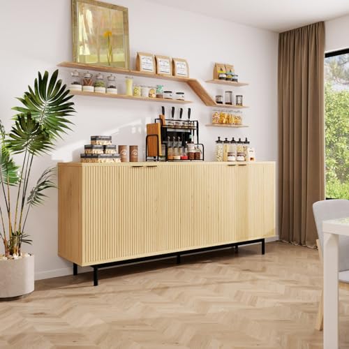 MUUEGM Buffet Cabinet with Storage, 58" Fluted Sideboard Kitchen Storage Cabinets with Shelves and 4 Doors, Modern Wood buffets & Sideboards for Dinging Room, Living Room, Natural Storage Cabinet - color: Natural