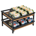 MyGift 2-Tier Can Holder for Pantry, Canned Goods Organizer, Countertop Soup Can Storage Dispenser Rack, Holds 10 to 15 oz Can Sizes, Urban Industrial Matte Black Metal and Rustic Burnt Solid Wood