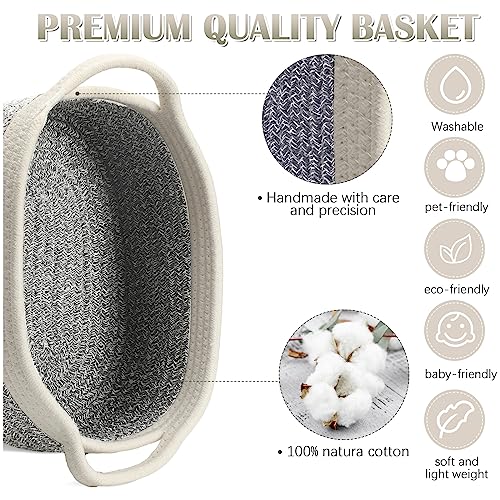 6 Pcs Small Woven Basket 12 x 8 x 5 Empty Gift, Cotton Rope Storage, Decorative Dog Cat, Cute Oval Basket for Bedroom Living Room Organizing(Gray) - color: Gray
