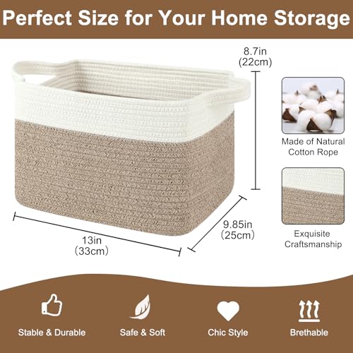 OIASKET Storage Basket for Organizing, Woven Baskets for Storage, Rectangle Decorative Baskets for Shleves, Closet, Toys, Books, Nursery Organizer Bins - Pack of 3 (Brown & White, 13"x9.85"x8.7") - color: Brown & White, size: 13"x9.85"x8.7"