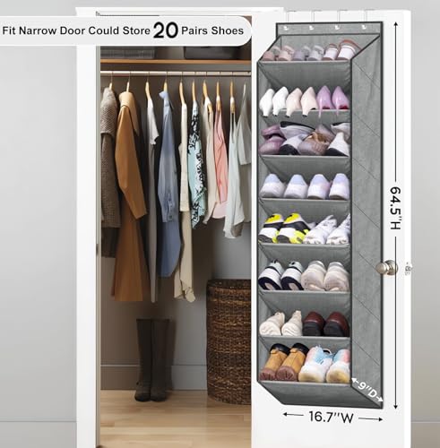 SLEEPING LAMB Over The Door Shoe Organizer for Closet with Large Deep Pockets, Narrow Shoe Rack for Door Hanging Boots Storage, Grey - color: Grey, size: 64.5''