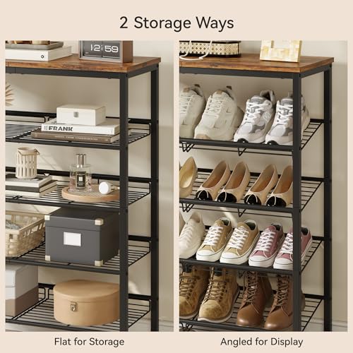Nunsino Shoe Rack for Closet,5 Tier Shoe Organizer for Entryway,Shoe Shelf with Storage Shelves and Spacious Top,Max Holds 20 of Shoes,Rustic Brown - color: Rustic Brown, size: 5 Tier