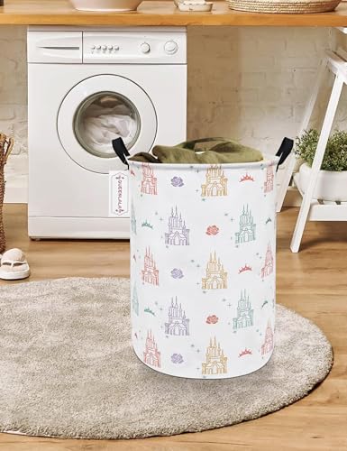 QUEENLALA Large Storage Basket,Laundry Hamper/Bathroom/Home Decor/Collapsible Round Storage Bin,Boys and Girls Hamper/Boxes/Clothing(Round-Rose Castle) - color: Round-Rose Castle