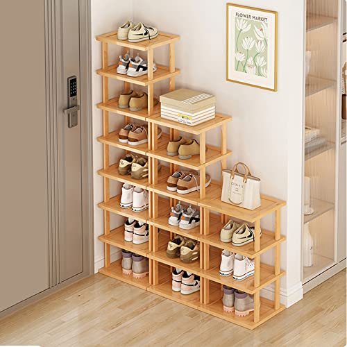 SAN HE Bamboo Shoe Rack 17 Tier- Vertical Shoe Rack for Small Spaces, Tall Narrow Shoe Rack Organizer for Closet Entryway Corner Garage and Bedroom,Skinny Shoe Shelf with Free Stackable DIY - color: Original Color, size: 17-tier