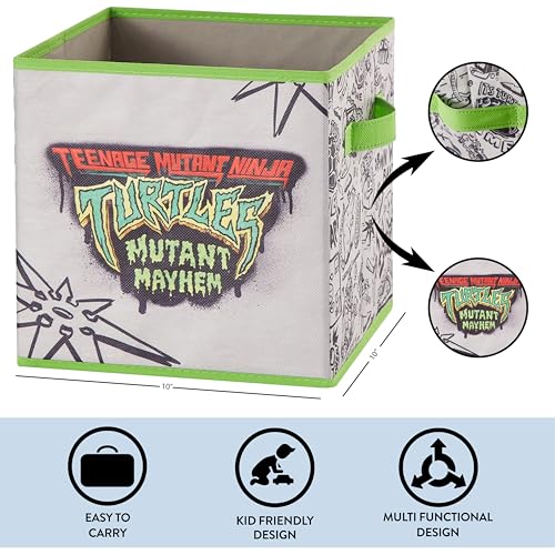 Teenage Mutant Ninja Turtles: Mutant Mayhem Storage Cubes – Set of 2 Collapsible Fabric Bins, 10x10 Inch - Kids Toy Organizer Baskets for Bedroom, Playroom, Closet – TMNT Room Decor - color: Ninja Turtles