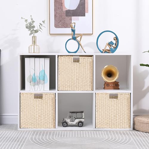 Vagusicc Wicker Storage Basket, Set of 2 Hand-Woven Paper Rope Storage Baskets, Foldable Cube Storage Organizer Bins, 11 Inch Wicker Storage Baskets for Shelves and Decor, Square Storage Basket, Beige - color: Beige, size: 11'' x 11'' x 11''