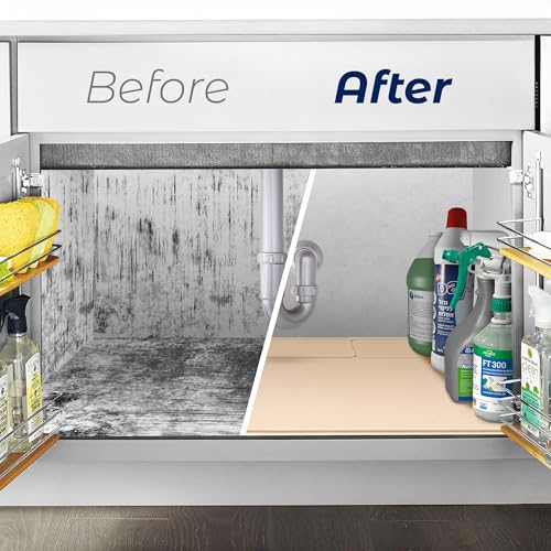 The Original Under Sink Mat - Silicone Waterproof mat, Trimmable, Easy to Clean, Kitchen cabinet liner, Under sink protector mats, Drip Tray with Lip - 28" x 19" or smaller - color: Beige, size: 28" x 19"