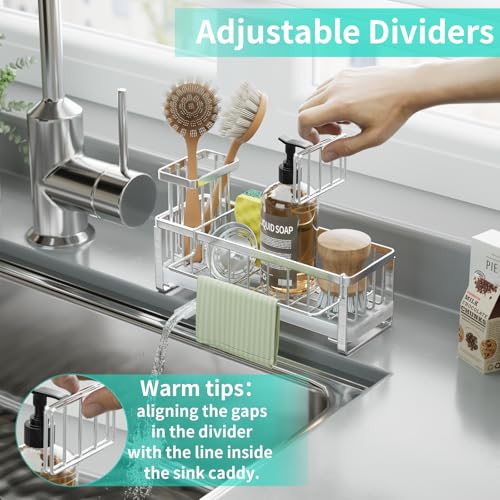 HapiRm Sponge Holder for Kitchen Sink - Self-draining Sink Caddy with Brush Holder and Dishcloth Holder, Stainless Steel Kitchen Organizer - Silver - color: Silver, size: with Dishcloth Holder