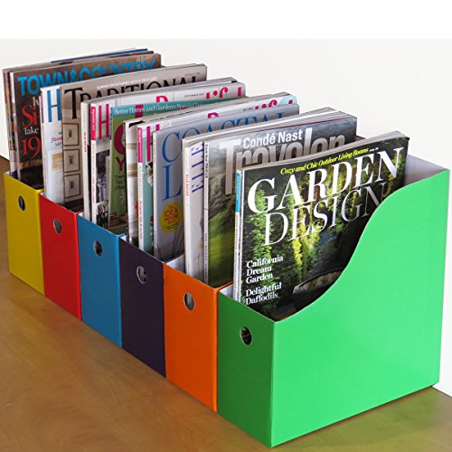 Evelots Magazine File Holder Organizer Box (6, 12, or 24 Pack) Storage for Desk and Shelves Multiple Color Options - Includes Labels for Organization - color: Multicolored, size: Set of 12