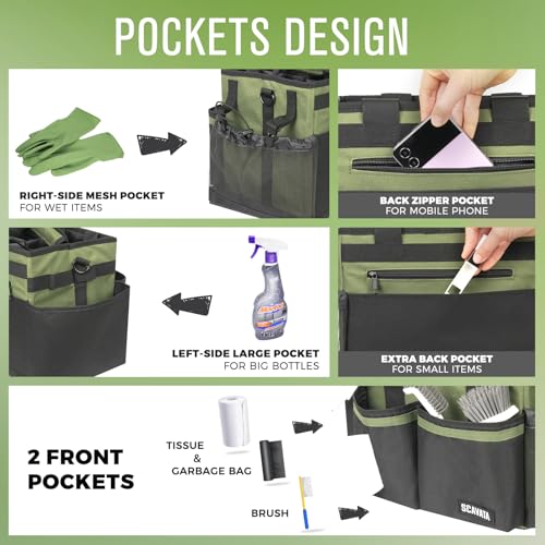SCAVATA Compact Wearable Cleaning Caddy, Small Cleaning Caddy Supplies Organizer with Handle & Shoulder Straps for Housekeepers, Under Sink & Car Cleaning Tool Organizers Bag (Armygreen) - color: Armygreen