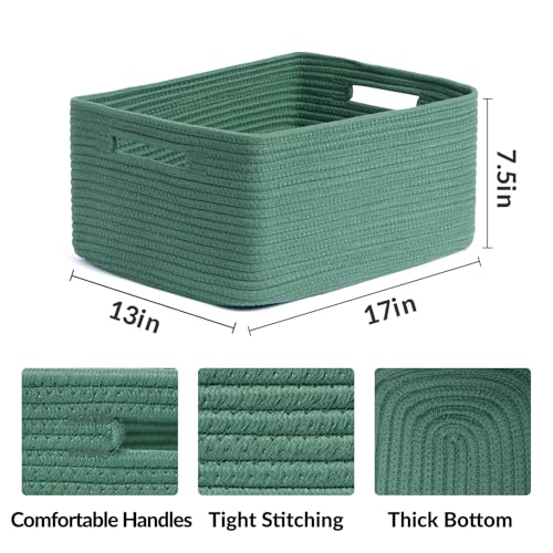 MiniArk Large Storage Baskets for Shelves, Closet Organizers Bins for Clothes Blanket Towels, Baby Nursery, Toy Baskets Box, Woven Rope Baskets, 17 x 13 x 7.5”, 3 Packs Green - color: Green, size: 3pcs-L17×W13×H7.5"