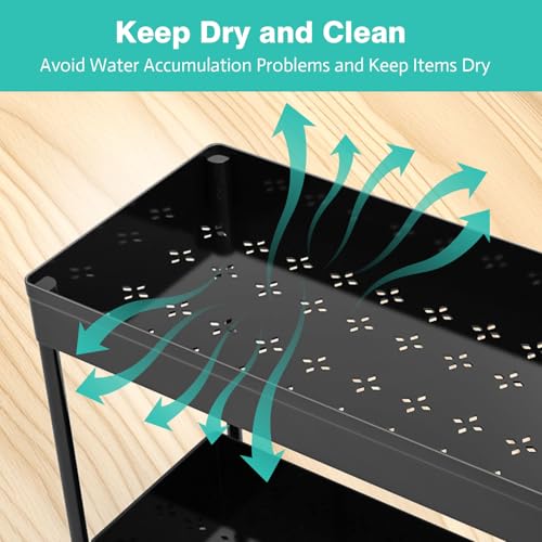 Under Sink Organizers 2 Pack, Pull-Out Sliding Cabinet Organizer with 2-Tier Storage Shelf & 4 Hooks, Multi-Purpose for Kitchen & Bathroom (13 Inch, Black) - color: Black
