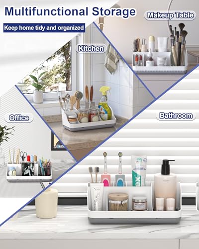 Bathroom Counter Organizer and Storage, 7 Slots Detachable Toothbrush Holders for Bathrooms, Anti-Slip Electric Toothbrush and Toothpaste Holder Countertop Vanity Organizer Accessories for Adults Kids - color: Whitegrey + Black