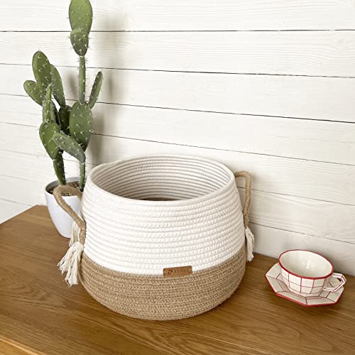 R RUNKA Small Basket for Stuffed Animal,Clothes ,Baby Blankets -11.8"x9.8"- Boho Baskets for Living Room,Bedroom,Nursery |Cotton Rope Baskets, Cube Basket, Under Shelf Basket | Baskets for Home Decor - size: Medium (11.8" x11.8" x9.8")