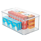 mDesign Plastic Stackable Home Office Storage Organizer Box with Hinge Lid - Holder Container Bin for Note Pads, Gel Pens, Staples, Dry Erase Markers, Tape, Supplies - Lumiere Collection - Clear - size: 12.75 x 7.25 x 5 (Pack of 1)