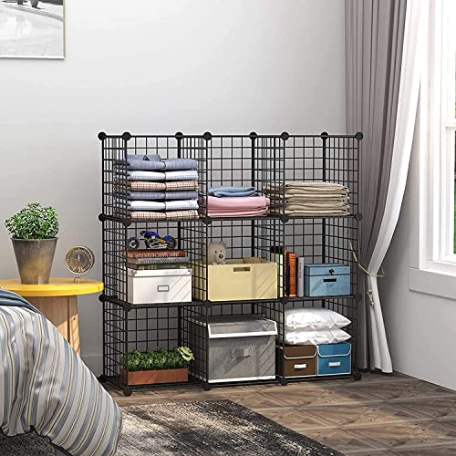 C&AHOME Wire Cube Storage - 9-Cube Organizer, Metal Grids, Modular Bookshelf, Closet Cabinet, Ideal for Home, Living Room, Office - 36.6'L x 12.4'W x 48.4'H Black - color: Black, size: 9 Cube