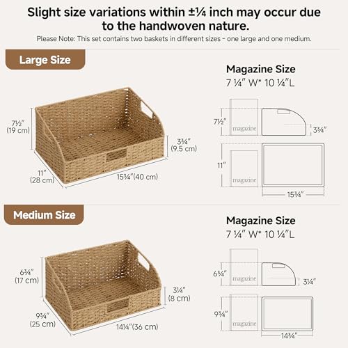 StorageWorks Pantry Baskets for Organizing, Paper Rope Storage Baskets for Shelves with Built-in Handles, Pantry Organizers and Storage, Natural, Set of 2 (Large and Medium) - color: Light Brown(Paper Rope), size: 15¾"L x 11"W x 7½"H + 14¼"L x 9¾"W x 6¾"H