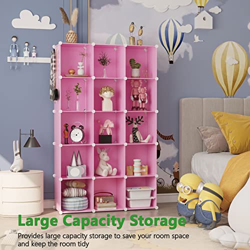 C&AHOME Cube Storage Organizer, 16-Cube Shelves Units, Plastic Storage Cubes, DIY Closet Organizer, Modular Closet Storage Shelves Ideal for Home, Bedroom, 48.4" L × 12.4" W × 48.4" H Pink UPCS16P - color: Pink