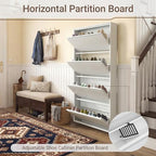 Shoe Cabinet with 4 Flip Drawers, Slim Metal Wall-Mounted Shoe Storage Organizer for Entryway, Hallway, Mudroom, Hidden Narrow Rack, White - style: 4 Flip Drawers