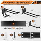 Garden Tool Organizer Wall Mount, 96 inches Tool Storage Rack with Adjustable Hooks, 600lbs Adjustable Heavy Duty Metal Hooks, Yard Shed Rack Holder System Hanging Rake Broom Mop Snowboard, Men Gift - size: 96"